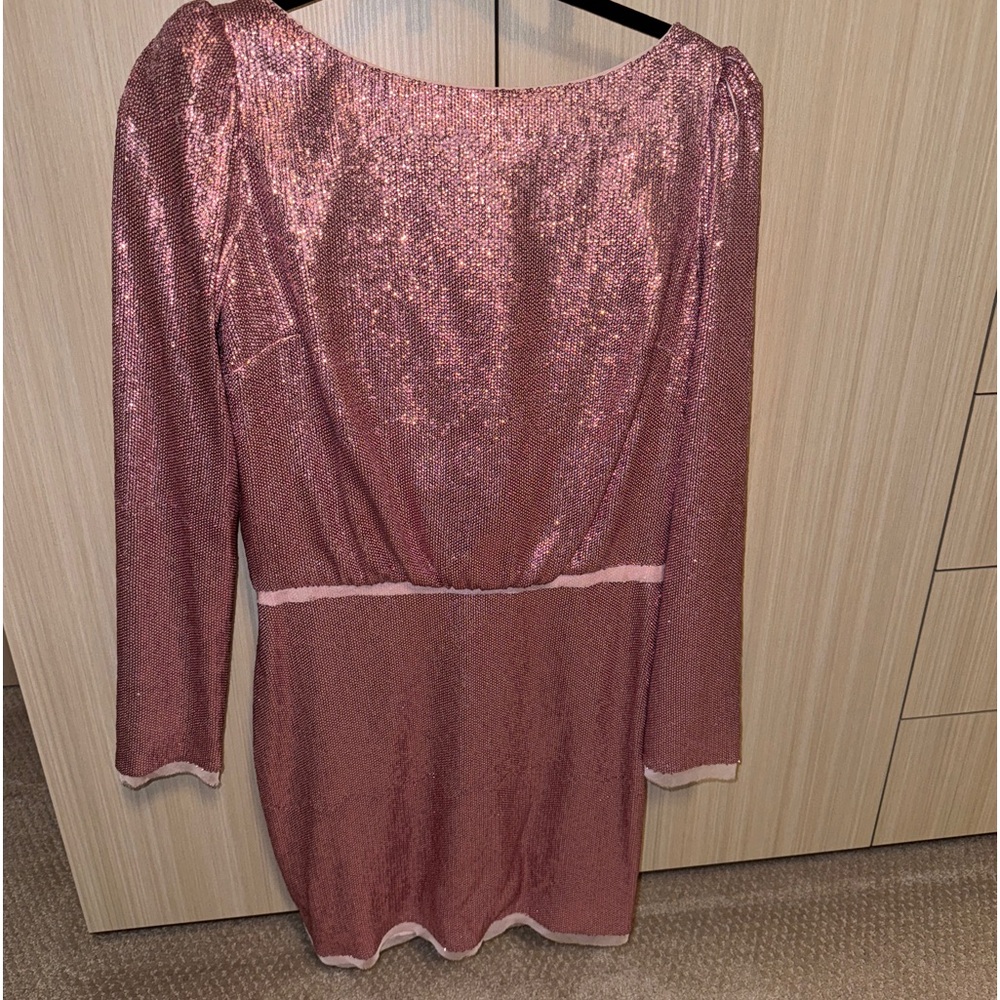 Light pink, sequin, long sleeved, low back, never worn